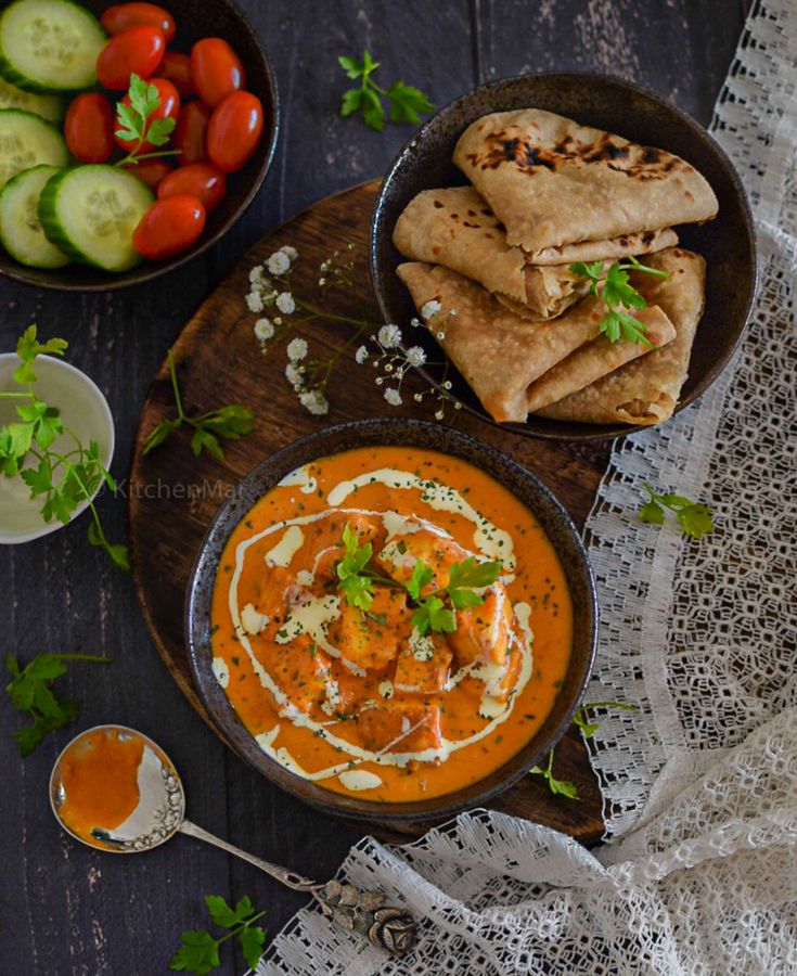 Rich and creamy Paneer Butter Masala with naan